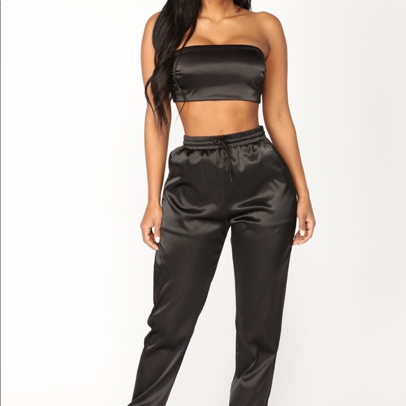 black satin bandeau top